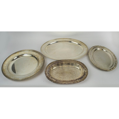 27 - COLLECTION OF TRAYS, four, silver plate, comprising large oval tray, Christofle circular tray, oval ... 