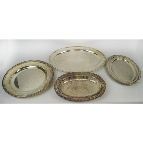 27 - COLLECTION OF TRAYS, four, silver plate, comprising large oval tray, Christofle circular tray, oval ... 