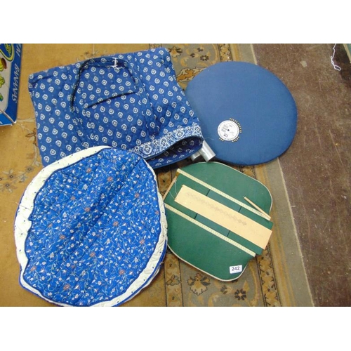 Two Bobbin lace pillows, brass pins and pricker etc.