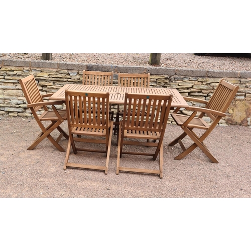 213 - Hardwood garden table and 6 chairs 74x85x150