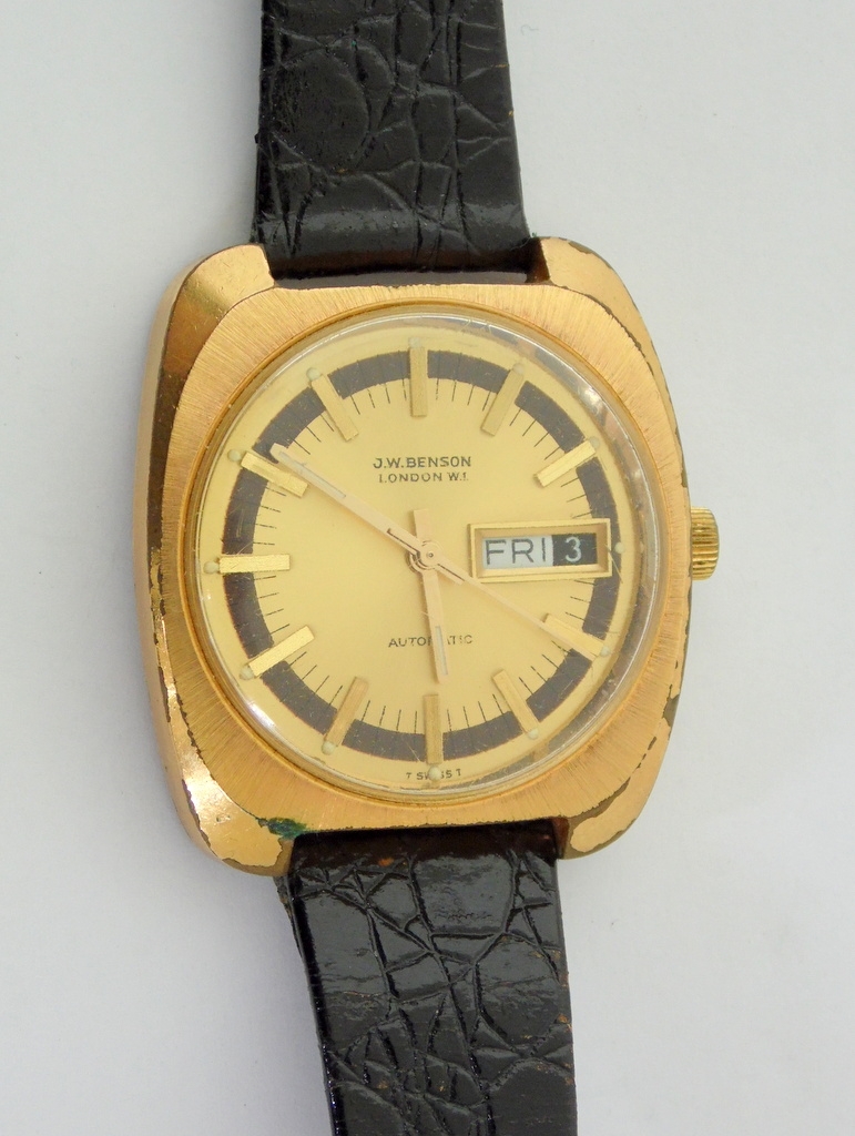 Vintage J.W.Benson Automatic Gent's Wrist Watch, Gold Plated Cushion ...