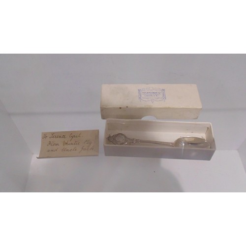 19 - Silver Coronation spoon George 4th Full hall marked in harrods gift box