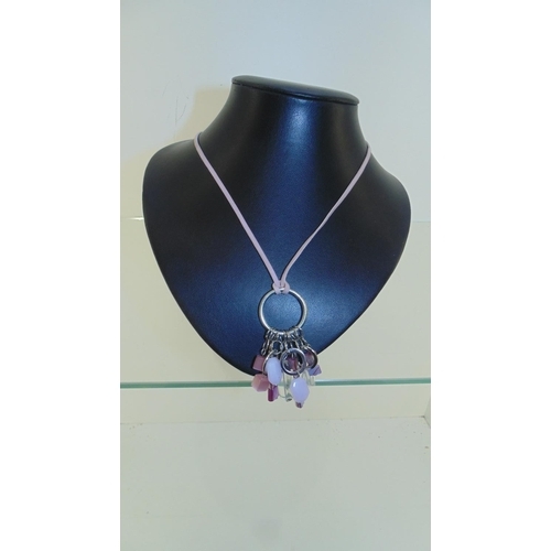 3020 - Pink sued necklace with purple and pink stone pendant