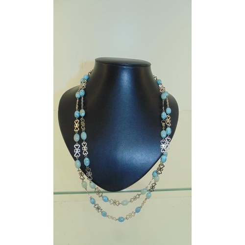 3028 - Turquoise stone and four leaf clover fashion necklace