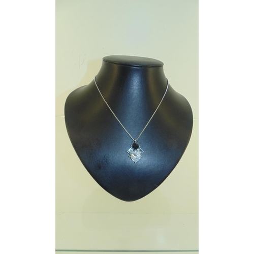 3037 - Small necklace with Black, Grey and silver stone pendant