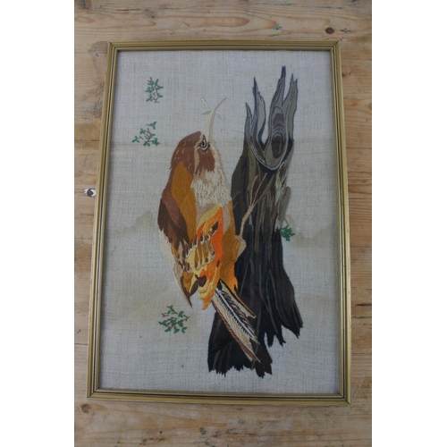 264 - A framed needlepoint tapestry of a bird.