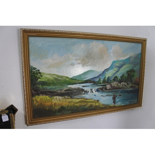 268 - A gilt framed oil painting, 'Fishing', signed R Cochrane.