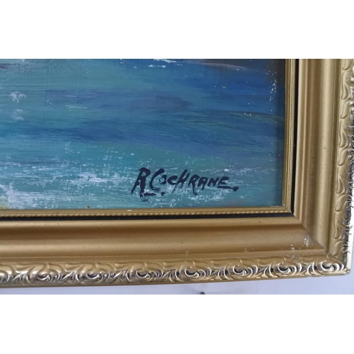 268 - A gilt framed oil painting, 'Fishing', signed R Cochrane.