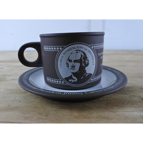 273 - A rare Hornsea Pottery cup and saucer, produced to commemorate the visit of US President Jimmy Carte... 
