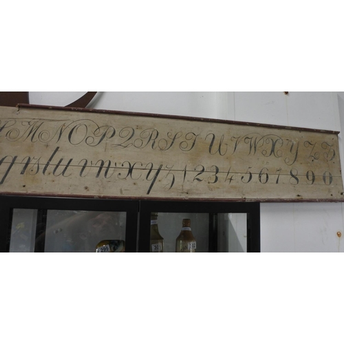 295 - A stunning antique handmade school sign, produced with alphabet in upper & lower case, along with nu... 