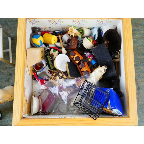 130 - A collection of assorted dolls house accessories, figures and more.