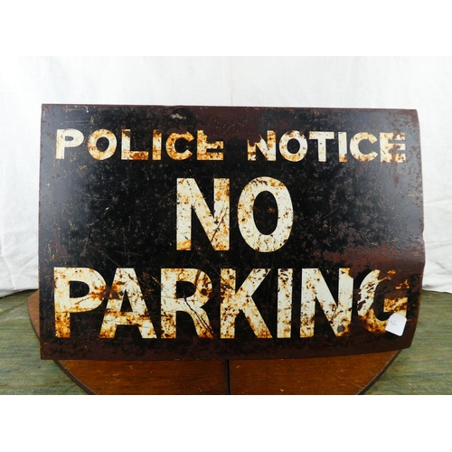 162 - A vintage painted double sided 'Police Notice No Parking' metal road sign.