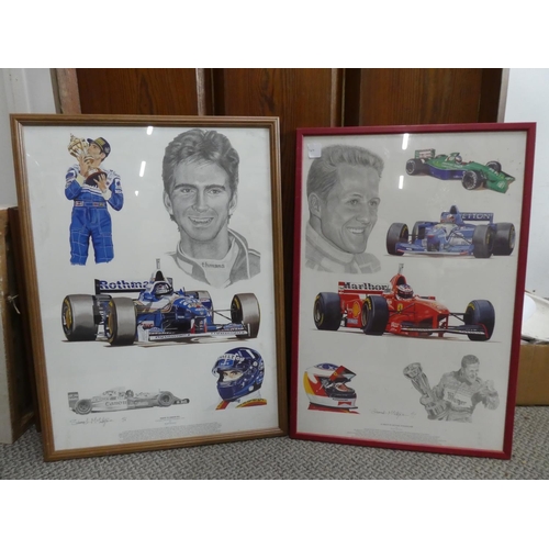 164 - Two framed posters of Michael Schumacher and Damian Hill.