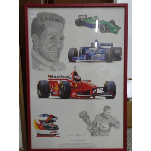 164 - Two framed posters of Michael Schumacher and Damian Hill.