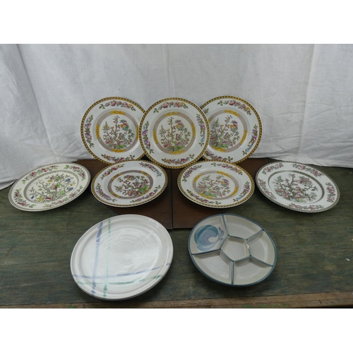 165 - A set of five Indian Tree ironstone plates and more.