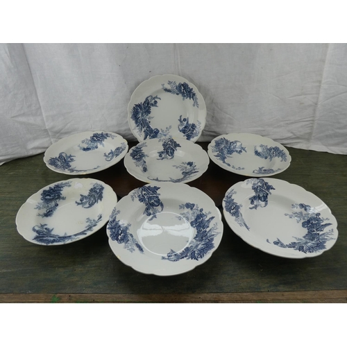 182 - A set of antique blue and white soup bowls and more by Johnston Brothers.