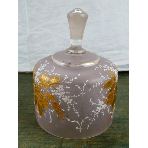 32 - A stunning antique hand painted glass cheese cover.
