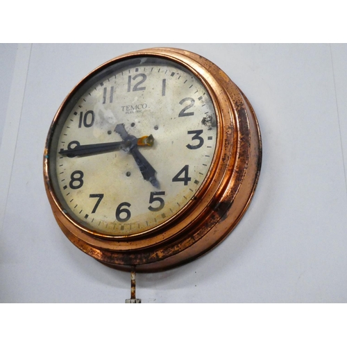 54 - A stunning antique copper cased 'Temco' factory wall clock, in need of some restoration.