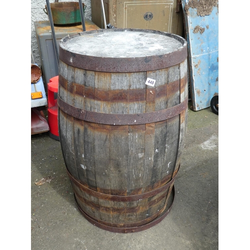 448 - An antique wooden whiskey barrel.