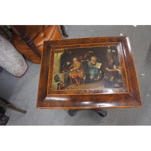 367 - A stunning antique William IV period sewing table/ work box, with beautiful hand painted scene to to... 