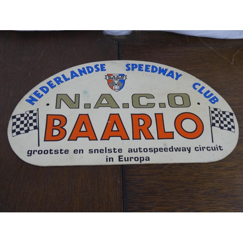 499 - A vintage Netherlands Speedway Club sign.