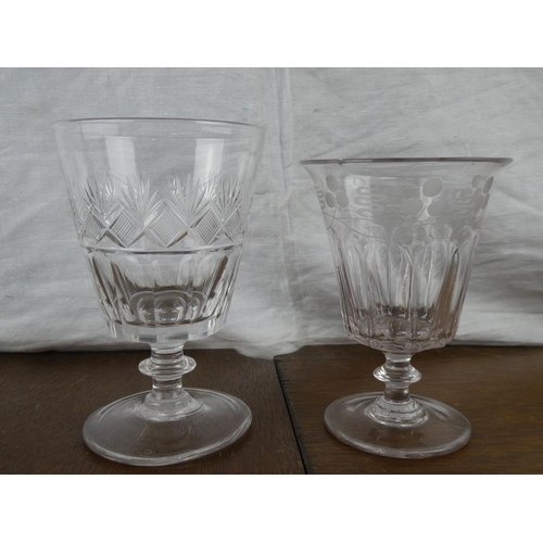 508 - 2 stunning antique/ Georgian rummer glasses with decorative designs. (1 a/f)