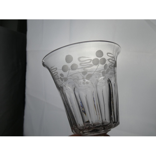 508 - 2 stunning antique/ Georgian rummer glasses with decorative designs. (1 a/f)