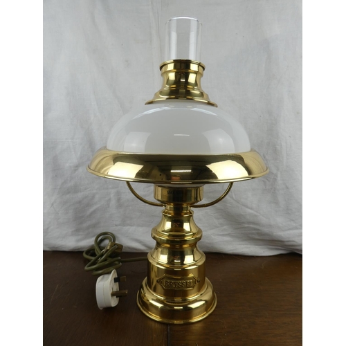 532 - A vintage style Bryssel brass table lamp with glass shade.