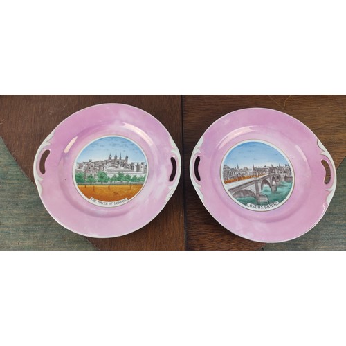 215 - A pair of German Souvenir wall plates 'The Tower of London' and 'London Bridge'.