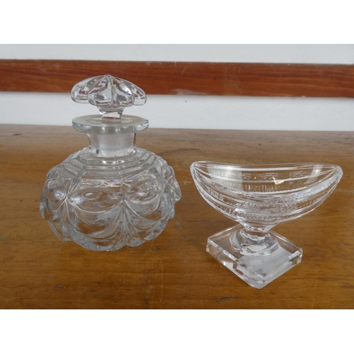 18 - An antique glass perfume bottle and salt pot.