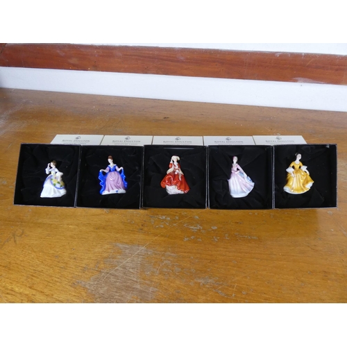 35 - Five boxed Royal Doulton miniature ladies - Christine, Barbara, Top of the Hill, Sara and Stephanie.