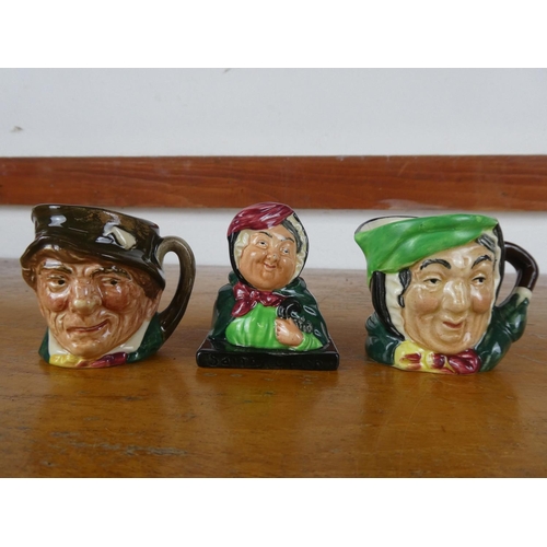 7 - Two miniature Royal Doulton Character jugs and a small Royal Doulton bust.