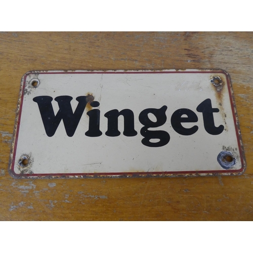 9 - A vintage enamel 'Winget' sign.