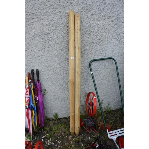 53 - Two wooden fence poles, measuring 180cm roughly.