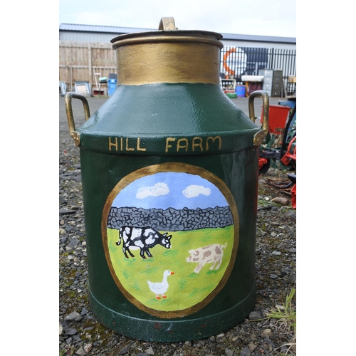 69 - A large hand painted milk can, measuring 70cm in height and 45cm in width.