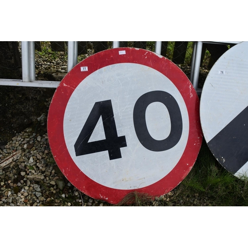 77 - A large 40mph street sign, measuring 90cms in diameter.