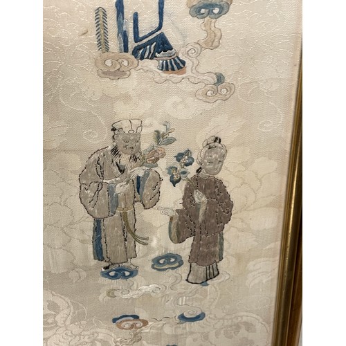 183 - PAIR OF CHINESE PANELS OF FIGURES WORKED IN VARIOUS THREADS ON SILK GROUND F/G