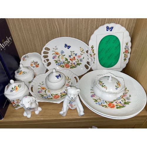 294 - SHELF OF BOXED AYNSLEY COTTAGEWARE PORCELAIN INCLUDING PIN DISHES, TRINKET BOXES, PHOTOGRAPH FRAME