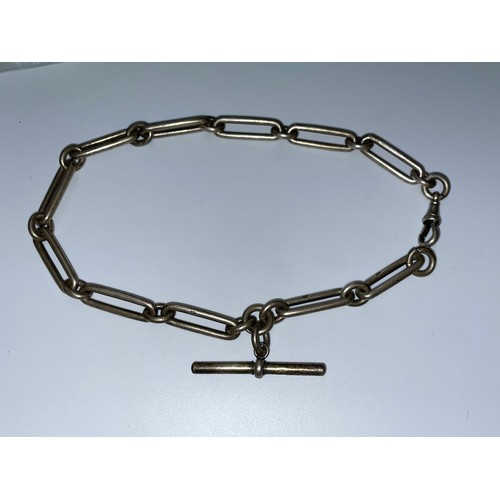 491 - SILVER ELONGATED LINK ALBERT CHAIN WITH T BAR AND SWIVEL 48G APPROX