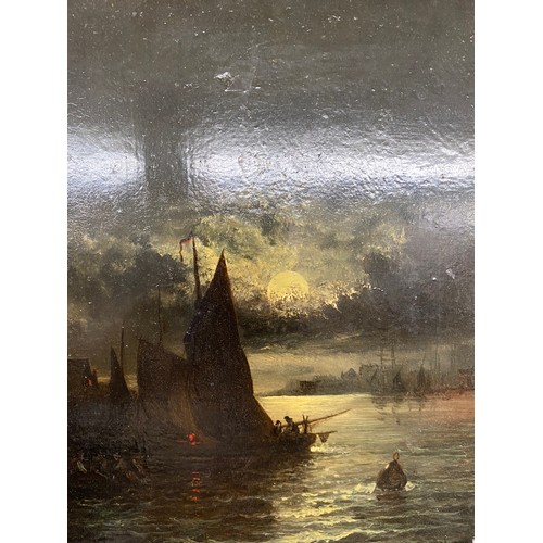 553 - W. THORNLEY (1857-1935) SHIPPING IN MOONLIGHT A PAIR OF OILS ON BOARD 19 X 24CM APPROX