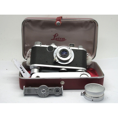 914 - Leica I 1947/48 Camera, with quick wind base with Leitz inc New York, wollen sail 5.0mm Volostigmat ... 