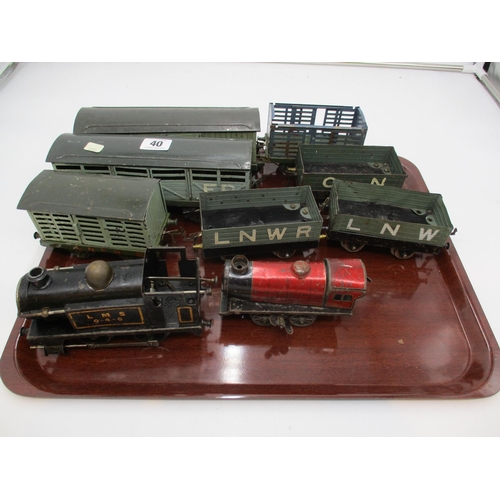 40 - Two Hornby Tin Plate Clockwork Engines and Rolling Stock