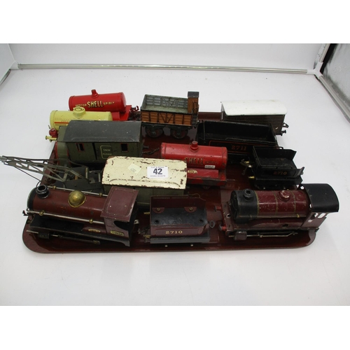 42 - Two Hornby Tin Plate Clockwork Engines and Rolling Stock