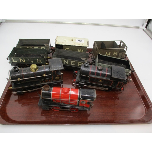 43 - Three Hornby Tin Plate Clockwork Engines and Rolling Stock