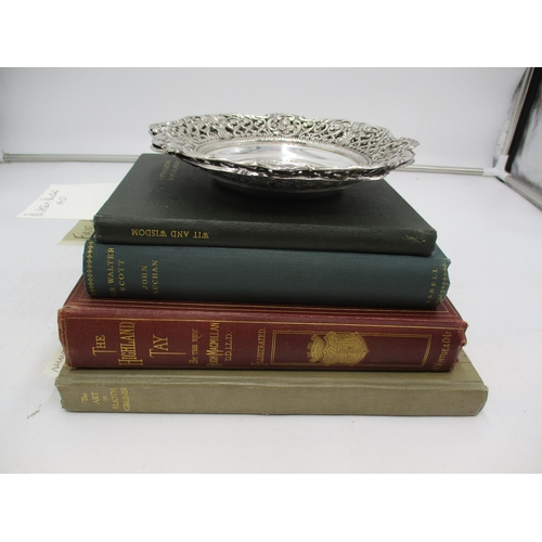 52 - Two Silver Plated Pierced Border Dishes and Four Books