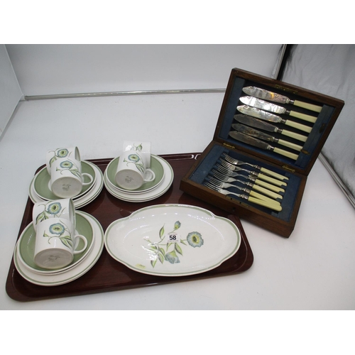 58 - Susie Cooper Bone China 19 Piece Coffee Set and Cased Fish Cutlery