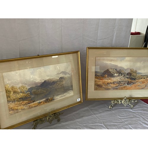 6 - D Law 75.  A pair of watercolours - Lake and mountain scene and cottage with figures, both mounted, ... 