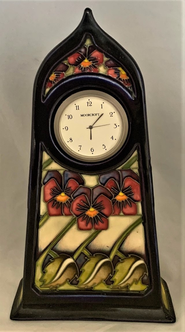 Moorcroft pottery art nouveau style mantel clock, decorated in the ...