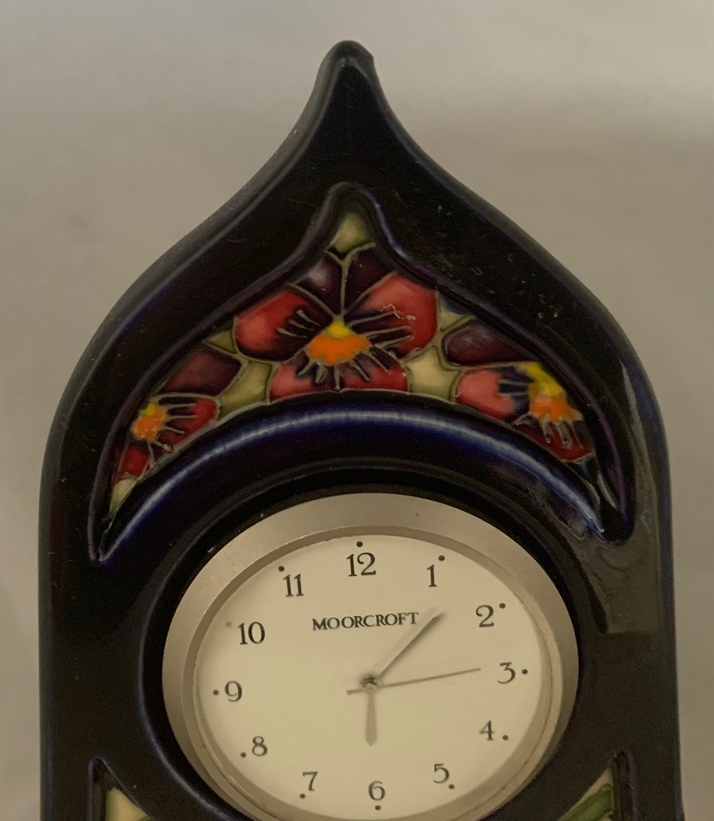 Moorcroft pottery art nouveau style mantel clock, decorated in the