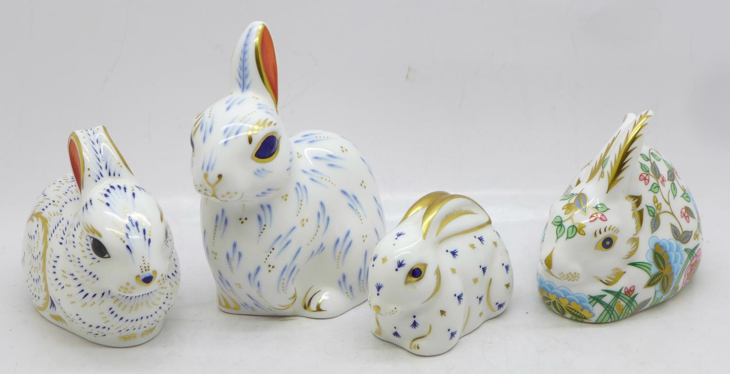 Four Royal Crown Derby Rabbit Paperweights, Springtime Rabbit, Bunny ...